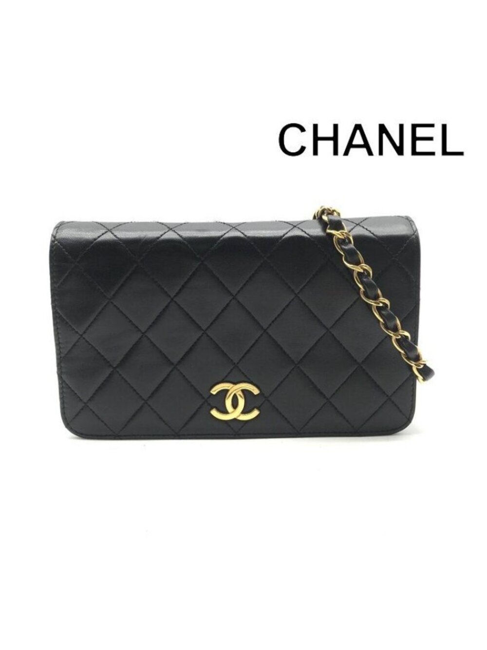 Chanel CC Logo Mini Quilted Leather Chain Shoulder Bag Vintage Black